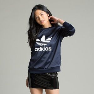 adidas Satin Navy Trefoil Crewneck Sweatshirt